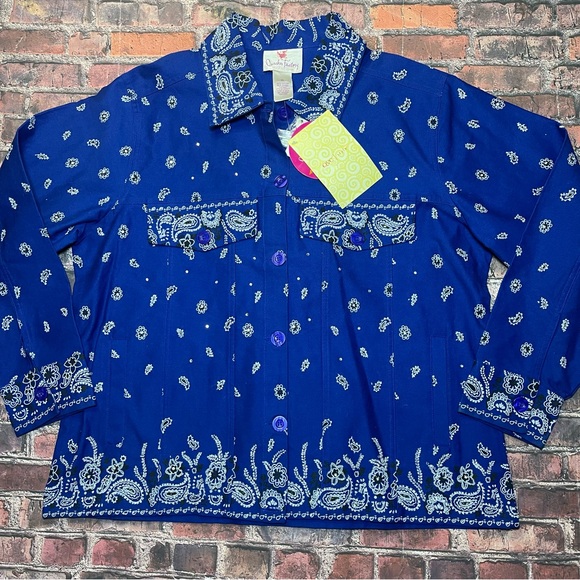 Quacker Factory Jackets & Blazers - Vintage Quacker Factory Shirt Women’s XL Blue Bandana Print Button Old Stock